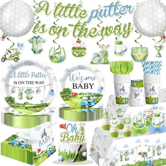 Green Golf Baby Shower Decorations, Disposable Plates and Party Supplies Set, Serves 25 Guests
