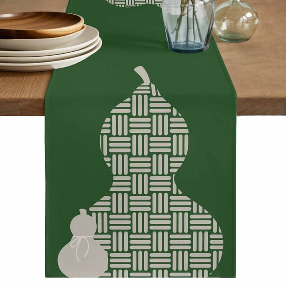 Green Gourd Table Runner 72 Inches, Modern Abstract Art Geometric Bed Runner Dresser Scarves Tabletop for Indoor Outdoor Parties/Ceremony/Banquet, 16" x 72"