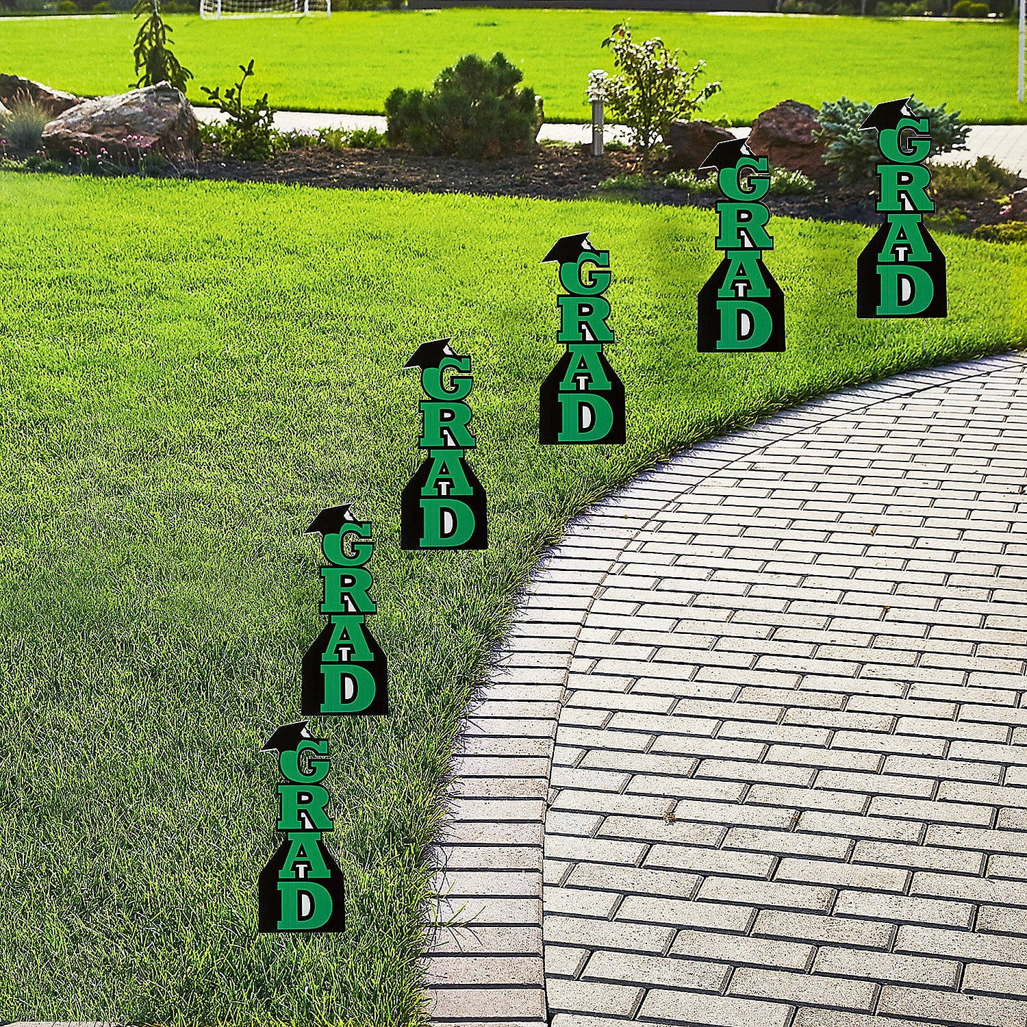 Green Grad with Graduation Cap Vertical Yard Signs Bulk 6 Pc