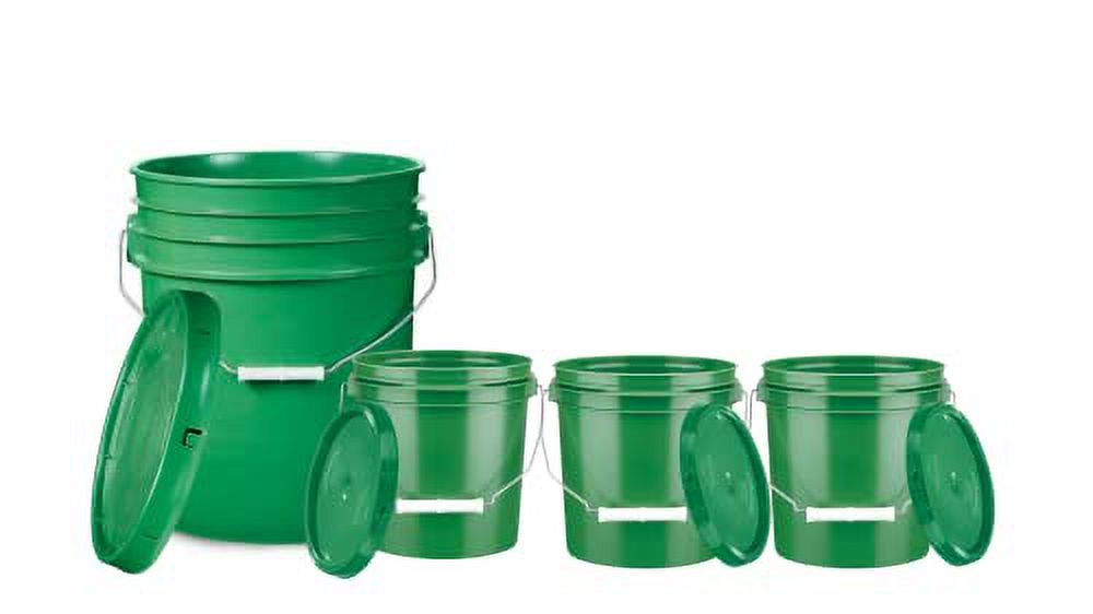 Green Grade Buckets Pails, 5 Gallon And 1 Gallon With Lids, BPA Free