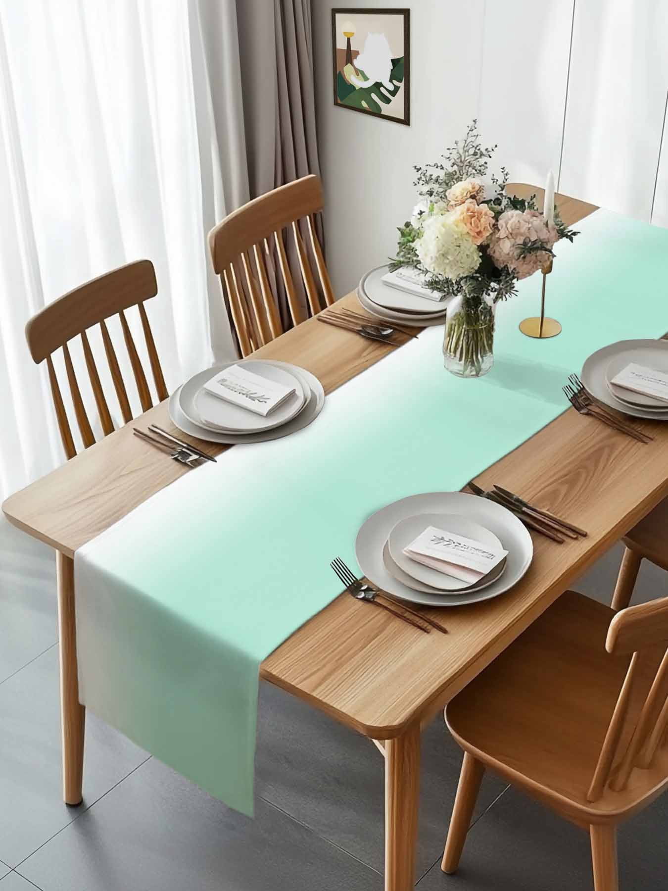 Green Gradient Art on White Table Runner 90 Inches Long, Summer Style Table Runners Tabletop Scarf Kitchen Dining Tables Decoration for Home Party Indoor Outdoor
