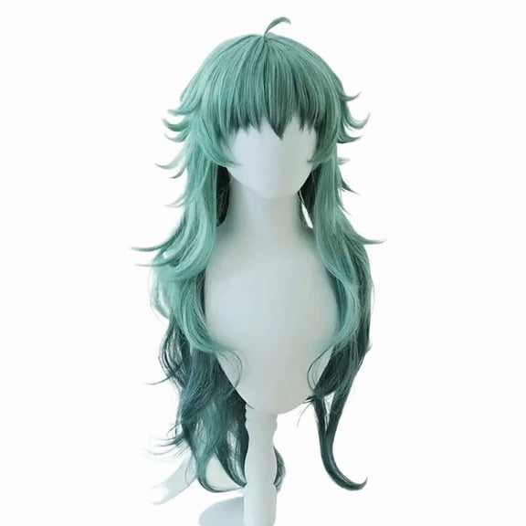 Green Gradient Long Curly Wig with Bangs Breathable Synthetic Wig for Cosplay, Party, and Daily Fashion