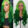 thumbnail image 1 of Upgraded 2026 Lace Synthetic High-temperature Silk Front Lace Wig Green Gradient Wig Large Wave Roll 26 Inches, 1 of 8
