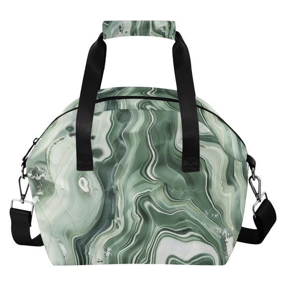 Green Gradient Marble Insulated Lunch Bag Reusable Quilted Lunch Box Waterproof Leakproof Lunch Container