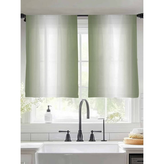 Green Gradient Sheer Curtains 45 Inches Long 2 Panels Countryside Farmhouse Light Filtering Semi Sheer Window Curtains Drapes for Bedroom Living Room 52"x45"