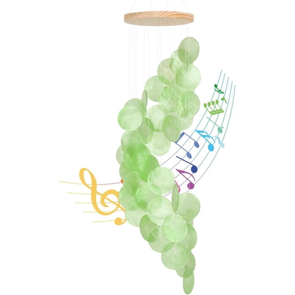 Green Gradient Spiral Shape Capiz Shells Windchime,Shell Wind Chimes for Outside,Coastal Wind Chimes for Indoor/Outdoors,Seashell Wind Chimes, Decor for Balconies,Garden,Yard,Beach