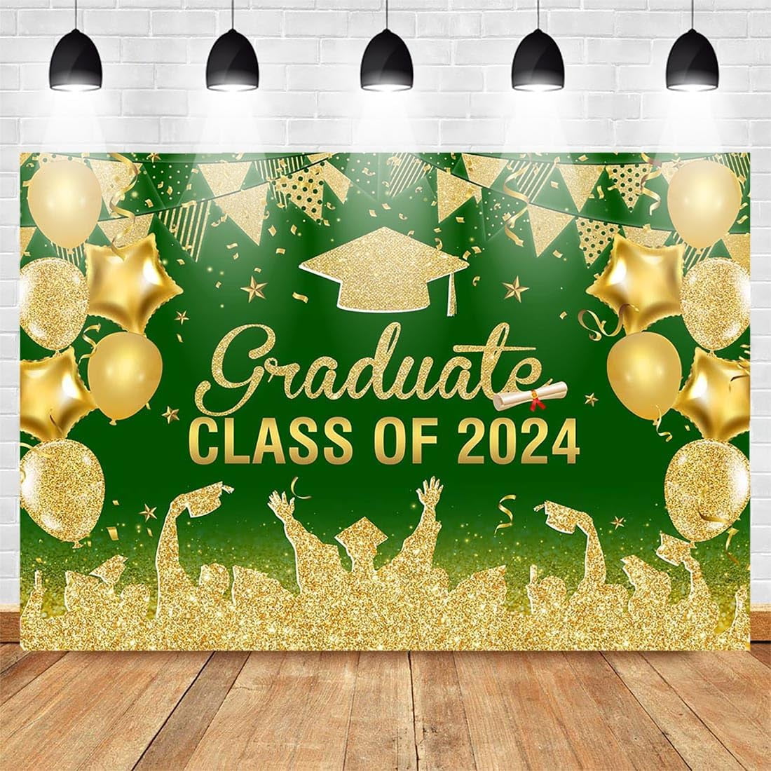 Green Graduation Backdrop 2024 Green and Gold Congrats Grad Background