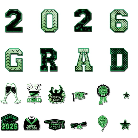 Green Graduation Decorations 2026, Graduation Party Decorations, Magnetic Cutouts, 5 in Shapes, Garage Door Display, Locker, Fridge Accents, Graduation Cap Motifs, 20 Pc Pack