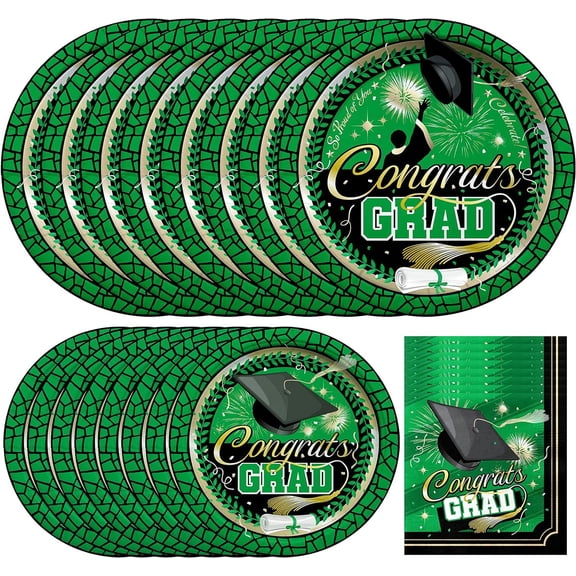 Green Graduation Party Tableware Starter Set for 16 Guests