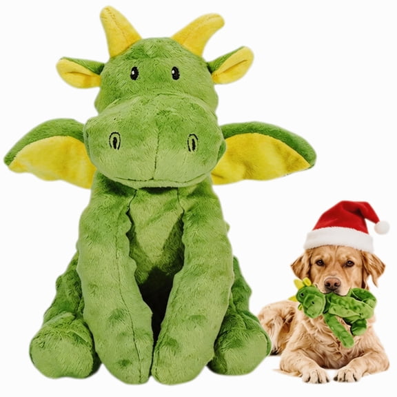 UXVA Green Dragon Plush Dog Toy, Squeaky Crinkle Tear‑Resistant Chew Toy, Double‑Layer Mesh Bubble Fleece Interactive Toy for Small Medium Large Dogs