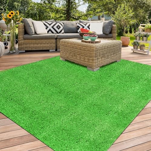 Green Grass Area Rug 4FT X 6FT, Outdoor Fake Turf Floor Mat for Balcony, Patio, Yard, Large Pets Dogs Grass Pad