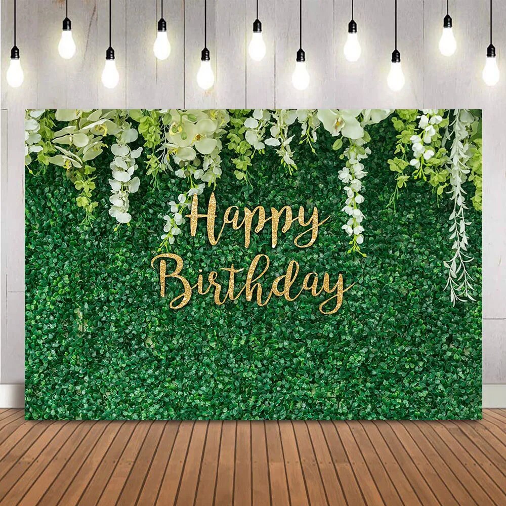 Green Grass Birthday Backdrop Adult Women Gold Glitter Happy Birthday