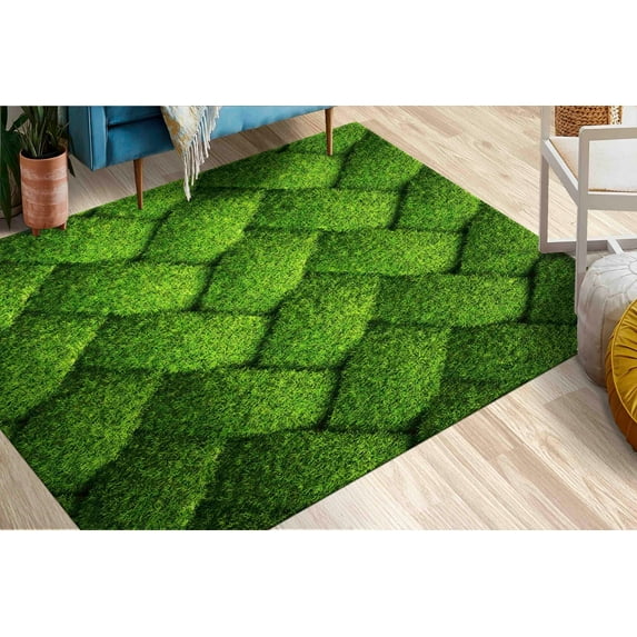 Green Grass Rugs, Green Rugs, Trendy Rugs, Floral Rugs, Pet Friendly Rug, Popular Rug, Step Rug, Corridor Rug, Machine Washable Rug, 2.3'x3.3' - 70x110 cm