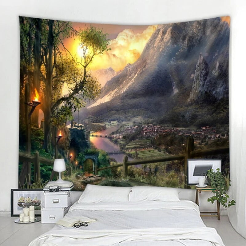 Green Grassland Tapestry Spring Forest Mountain Nature Landscape Garden