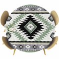 thumbnail image 1 of Green Gray Boho Round Tablecloth, Fitted Table Cover with Elastic for 36"-44" Round Tables, Southwestern Ethnic Abstract Geometric Table Cloth Outdoor Indoor Dinning Party Waterproof Tablecloths, 1 of 7