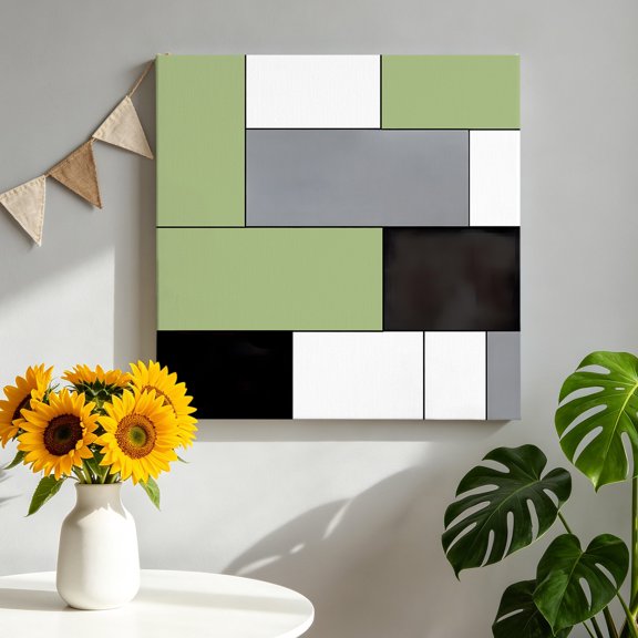 Green Gray Canvas Wall Art, Abstract Color Block Framed Canvas Wall Decor Picture Print Artwork Decorations for Living Room Office Ready to Hang 8" x 8"