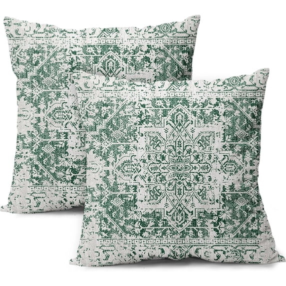 Green Gray Ethnic Boho Throw Pillow Covers 20X20 Inch Set of 2 Bohemian Carpet Pattern Vintage Pattern Pillow Cases Grey Floral Pillow Cover Farmhouse Home Decor for Sofa Couch Porch Outdoor