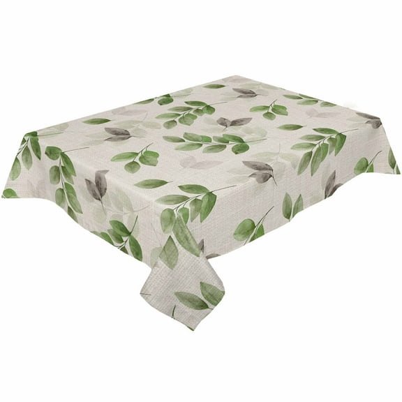 Green Gray Eucalyptus Rectangle Tablecloths 60x104,Fall Botanical Floral Leaves Beige Table Cloth Table Cover Indoor/Outdoor Tabletop Decor for Wedding Holiday Party Dinner Baby Shower