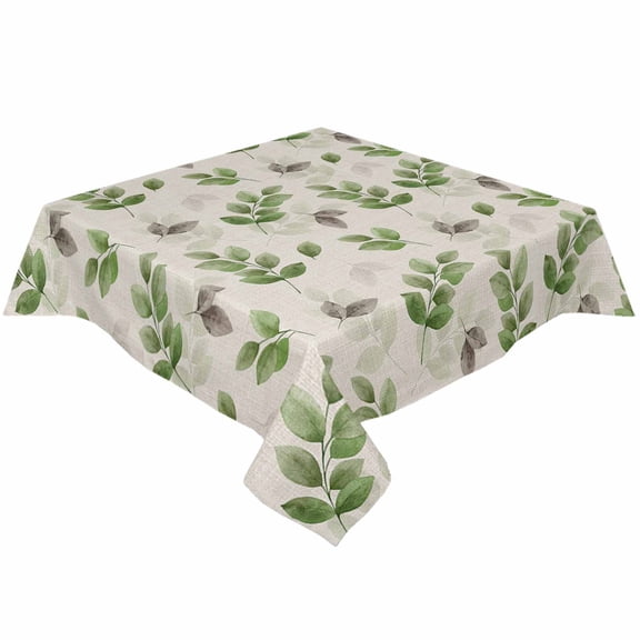 Green Gray Eucalyptus Square/Round Tablecloths 54x54,Fall Botanical Floral Leaves Beige Table Cloth Table Cover Indoor/Outdoor Tabletop Decor for Wedding Holiday Party Dinner Baby Shower