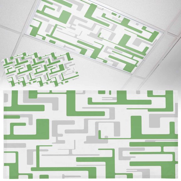 Green Gray Geometric Stripes Fluorescent Light Covers Modern Abstract Lines Maze Magnetic Light Filters Ceiling Lighting Panel Shade for Classroom Office Home 2 x 4 ft, 4 Pack