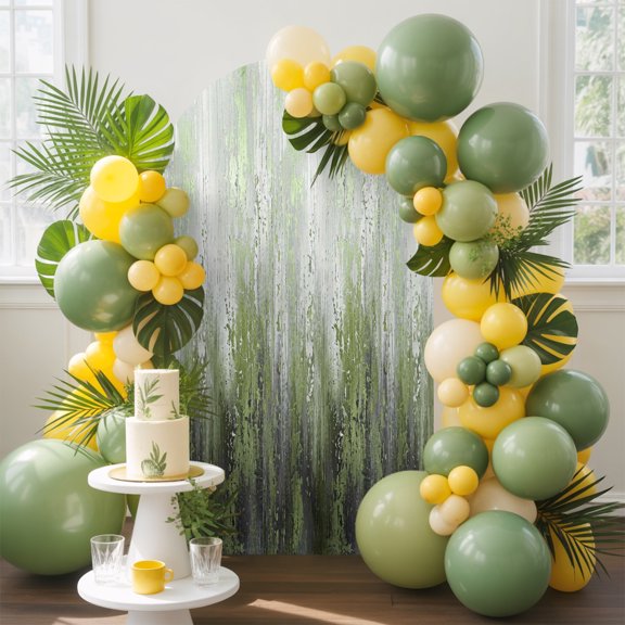 Green Gray Gradient Arch Backdrop Cover, 4FT, Modern Abstract Industrial Wall Texture Spandex Arch Covers Double-Sided Backdrop for Wedding Birthday Party Photo Background Decoration