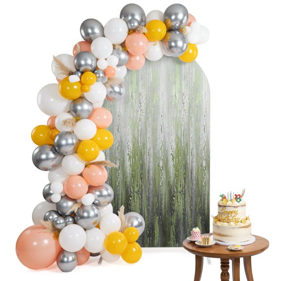 Green Gray Gradient Arch Backdrop Cover 6FT Modern Abstract Industrial Wall Texture Spandex Fitted Arch Covers Stretchy Backdrop Decoration for Wedding Birthday Graduation Party