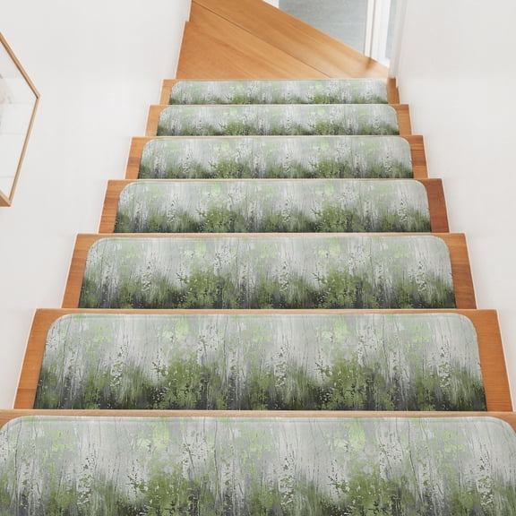 Green Gray Gradient Stair Treads Non Slip for Steps Modern Abstract Industrial Wall Texture 4 Pcs Reusable Adhesive Stair Runner Mats for Dogs Elders Carpet Treads Rugs for Staircase 8x30 In