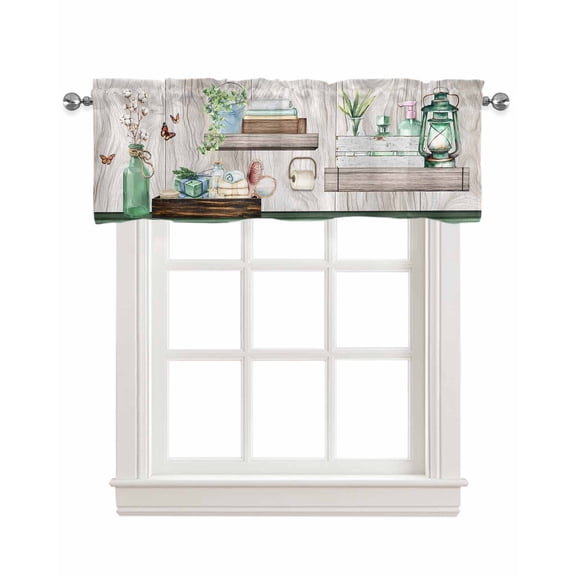 Green Gray Kitchen Valances for Windows Farmhouse Linen Window Valance Curtain for Living Room Window Treatment Farmhouse Summer Botanical Wooden Valance Rod Pocket Topper Drape, 60 x 18 Inch