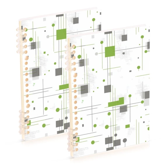 Green Gray Lines Dots Plaids Modern Style Notebook Detachable Coil Notebook Diary Plan Book A5 Size 60 Pages 1 Pack