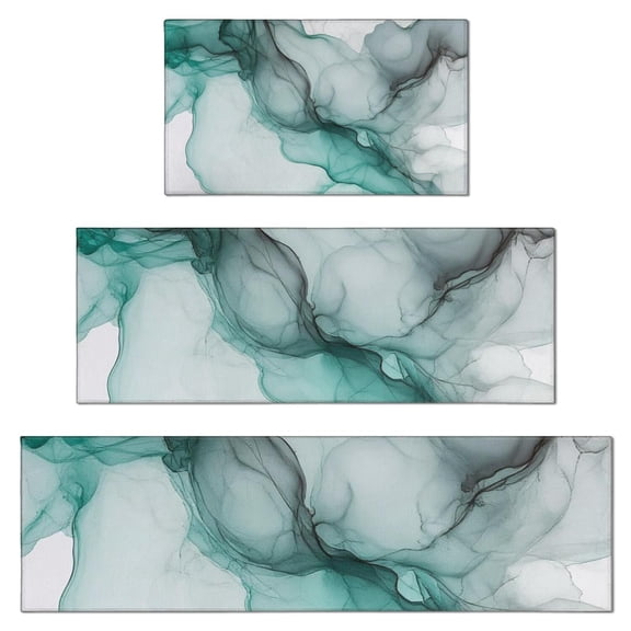 Green Gray Marble Pattern Kitchen Rugs Sets Of 3,Kitchen Runner Rugs Non Skid Washable,Decorative Kitchen Floor Mats for Kitchen,Sink,Laundry,17"x30"+ 17"x47" + 17"x59"