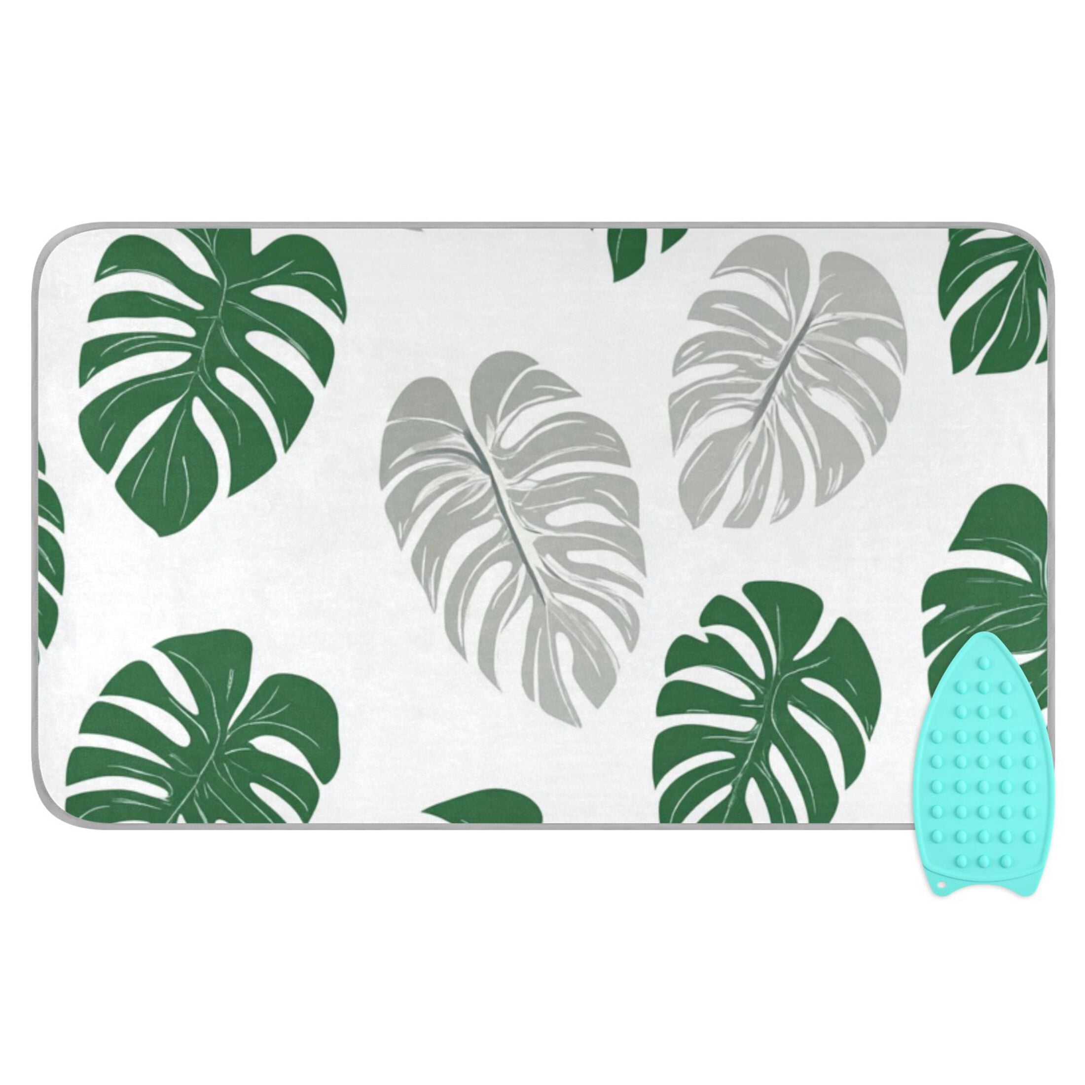Green Gray Monstera Leaves Ironing Mat Blanket Portable Travel Ironing Pad Heat Resistant Pad 47.2" x 27.6”