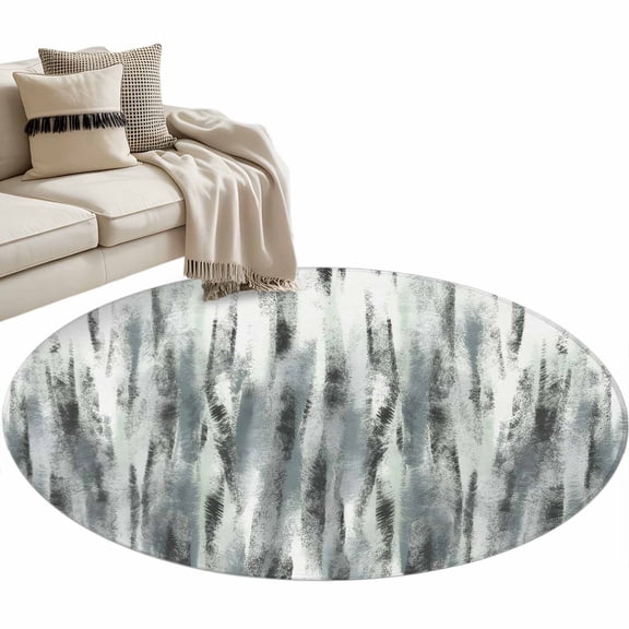 Green Gray Nostalgia Pencil Touches Area Rug, Gradient Lines Overlay Washable Large Circle Carpet, Non Slip Round Rug for Living Room/Bedroom/Dining Room/Home Office/Dorm