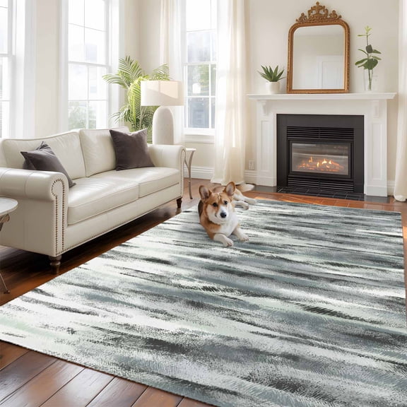 Green Gray Nostalgia Pencil Touches Large Area Rugs 5x8 ft Gradient Lines Overlay Washable Rug Non Slip Indoor Carpet Absorbent Floor Mat for Living Room Bedroom Dining Room
