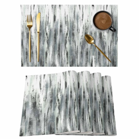 Green Gray Nostalgia Pencil Touches Placemats Set of 4 Gradient Lines Overlay Heat Insulation Washable Place Mats, Rustic Non-Slip Table Mats for Dining Table Party Kitchen Decor,13x19 Inch