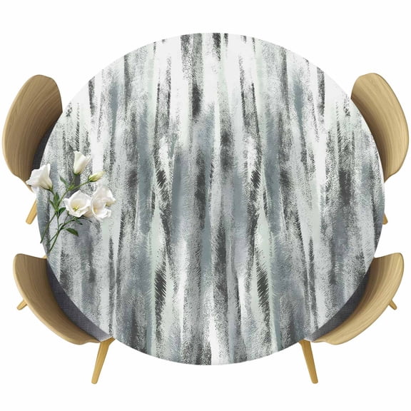 Green Gray Nostalgia Pencil Touches Round Fitted Tablecloth with Elastic Edge, Gradient Lines Overlay Stretch Table Covers for 36"-44" Tables Wipeable Table Cloth for Outdoor