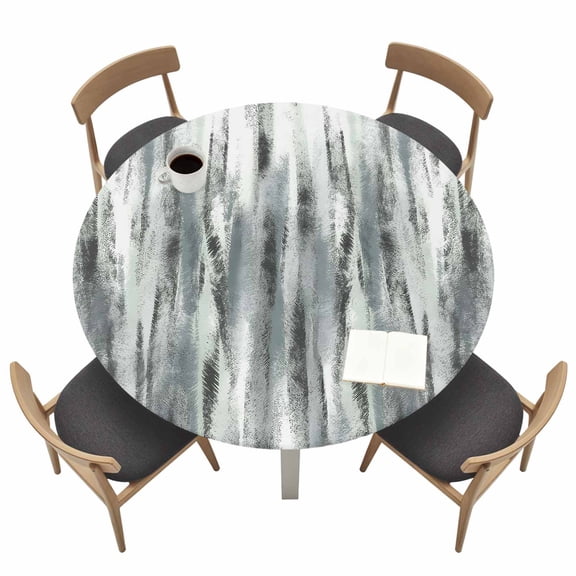 Green Gray Nostalgia Pencil Touches Round Fitted Tablecloth with Elastic Edge Gradient Lines Overlay Table Cover Fit for 45"-54" Tables Waterproof Tablecloths for Dinner Camping Picnic