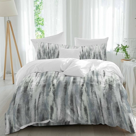 Green Gray Nostalgia Pencil Touches Twin Size Comforter Set, Gradient Lines Overlay Bedding for All Seasons, 4 Pcs Bed Set, 1 Quiltcover (68"x86") ,1Sheet(67"x116"), 2Pillowcases (30"x20")