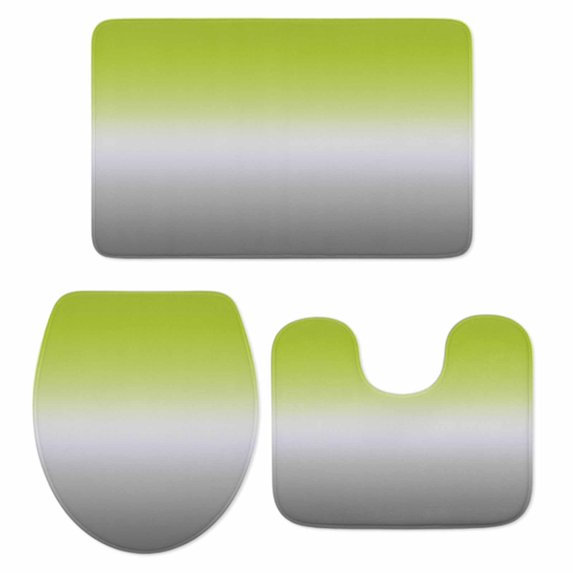 Green Gray Ombre Bath Mat 3 Piece Bathroom Rug Set, Modern Gradient Abstract Art Non Slip Bath Rug Contour Mat and Toilet Lid Cover, Absorbent Shower Mats Soft Bath Rugs and Mats Sets