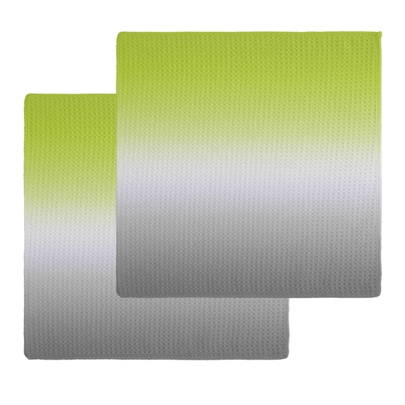 Green Gray Ombre Kitchen Dish Towels for Drying Dishes Set of 2, Modern Gradient Abstract Art Waffle Weave Microfiber Hand Tea Bathroom Towels Quick Dry & Absorbent Towel 12x12