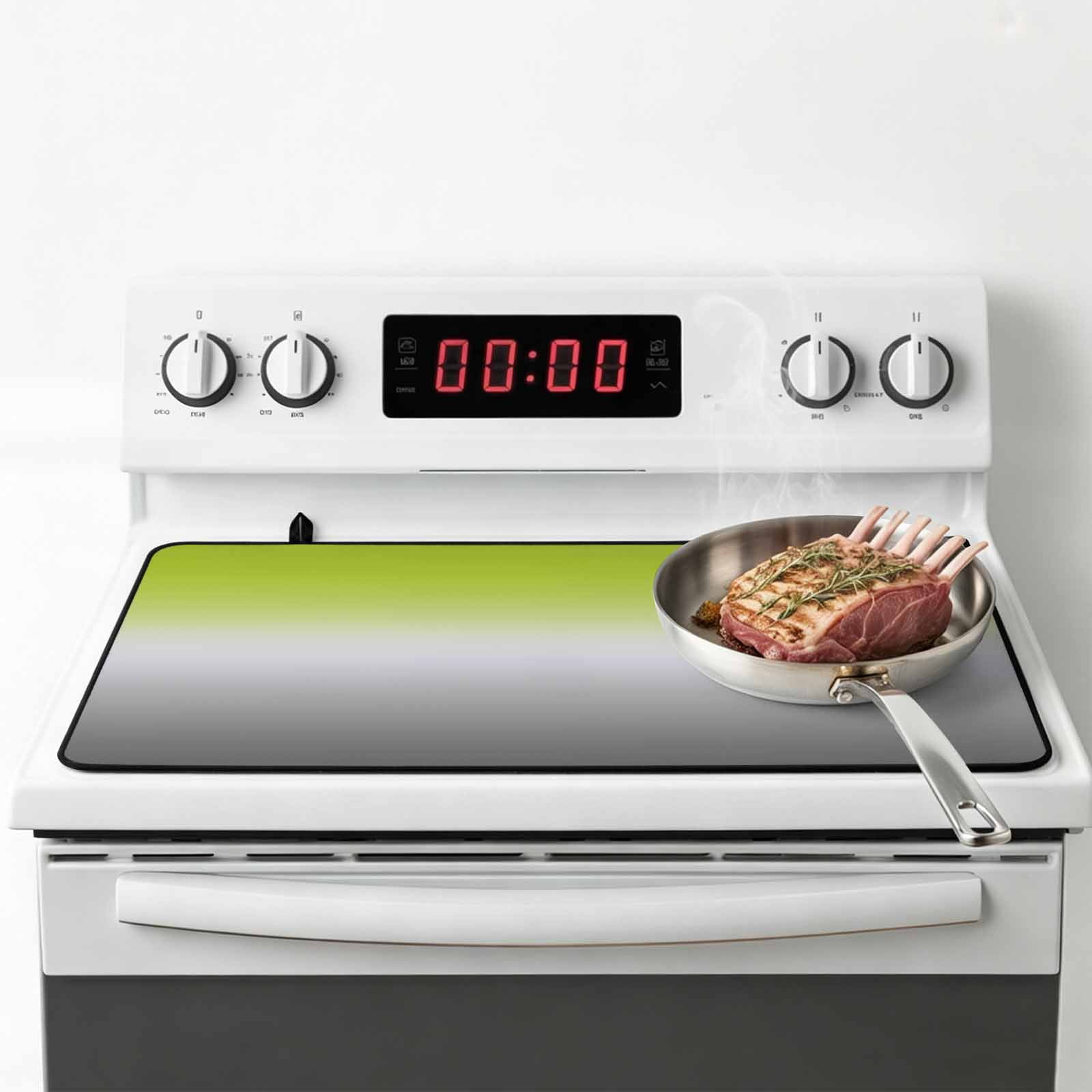 Green Gray Ombre Stove Top Cover for Electric Stove, Heat-proof & Non Slip Glass Top Stove Cover Protector, Modern Gradient Abstract Art Kitchen Flat Cooktop Rubber Mat 28.5x20.5 Inches