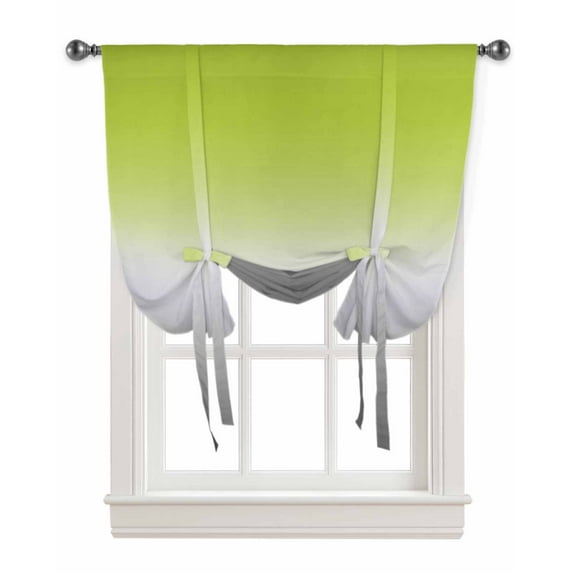 Green Gray Ombre Tie Up Curtains for Kitchen Bathroom Bedroom Windows 45 Inch Length, Modern Gradient Abstract Art Balloon Drape Curtains Shade Rod Pocket Drapery Curtain Panel, 42"x45"