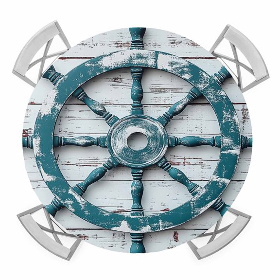 Green Gray Rubber Elastic Fitted Round Table Cover Wood Grain Waterproof Outdoor Tablecloth for Holiday Party, Picnic, Patio & Dining Fits Tables Up to 45"-54"