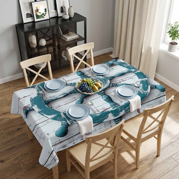 Green Gray Rubber Rectangle Tablecloth 52x70 Inch Wood Grain Waterproof Polyester Tablecloth for Dining Table, Washable Table Cover for Kitchen Dining Room Wedding Decoration,Stain Resistant