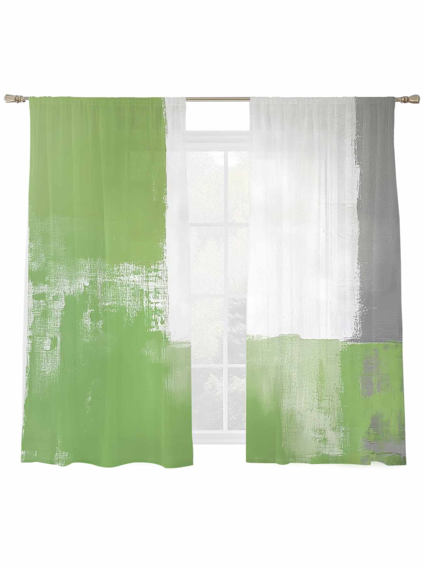 Green Gray Sheer Curtains 2 Panels Set White Graffiti Mottled Color ...