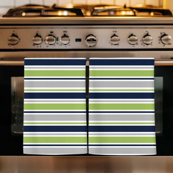 Green Gray Striped Kitchen Towels Set of 4, Farmhouse Stripes Modern Abstract Art Absorbent Dish Towels for Kitchen, Microfiber Hand Towel, Quick Drying Tea Towel for Cleaning Decorative Dishcloths