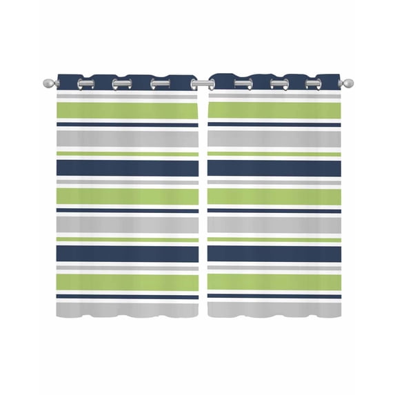 Green Gray Striped Sheer Curtains 45 Inch Length 2 Panels Set for Living Room/Bedroom, Farmhouse Stripes Modern Abstract Art Kitchen Curtains Grommet Semi-Sheer Curtains Window Treatments 42"x45"x2