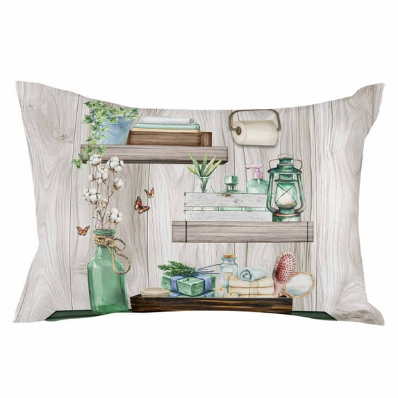 Green Gray Throw Pillow Cover 12 x 20 Inch Decorative Pillow Cover Farmhouse Summer Botanical Wooden Lumbar Pillowcase Seasonal Rectangle Cushion Case for Couch Sofa Bed Living Room