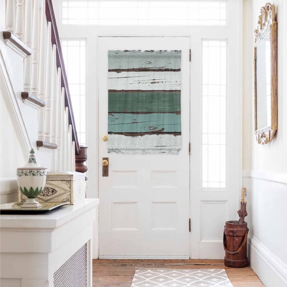 Green Gray White Door Curtains for Door Window, French Sidelight Front Back Door Curtains With Tieback, Country Vintage Gradient Wooden Plank Kitchen Rod Pocket Drapes Panel, 54"x40"