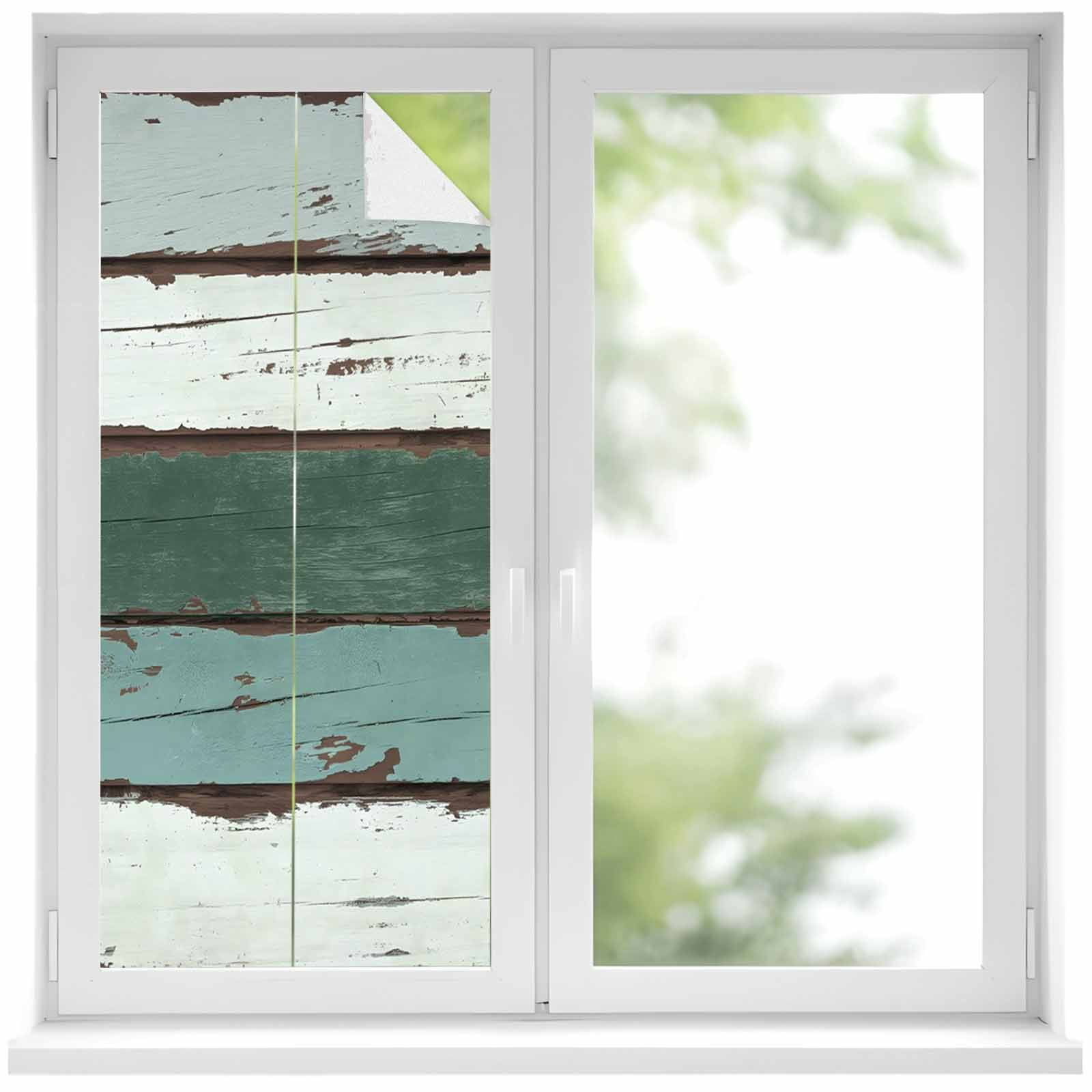 Window Planked Green Gray White Window Privacy Film, Country Vintage Gradient Wooden ...