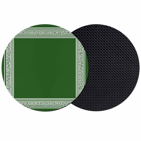 Green Greek Key Coasters Set of 2, Geometric Greece Ancient Farmhouse Geo Absorbent Coasters for Drinks, Coaster for Bar Office Dining Coffee Table Accessories Decor, Non Slip Round Desk Coaster